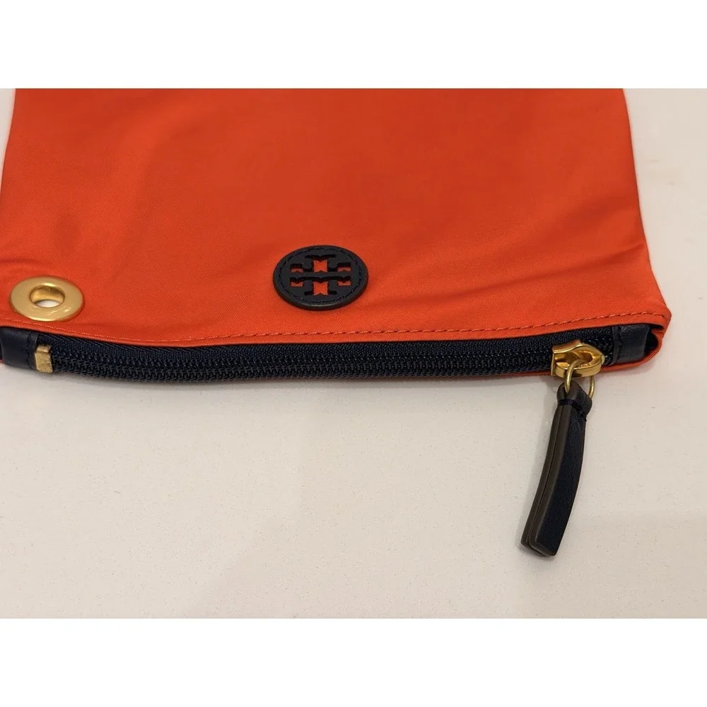 Tory Burch Orange Nylon‎ Cosmetic Pouch Clutch Zip Travel Makeup Bag